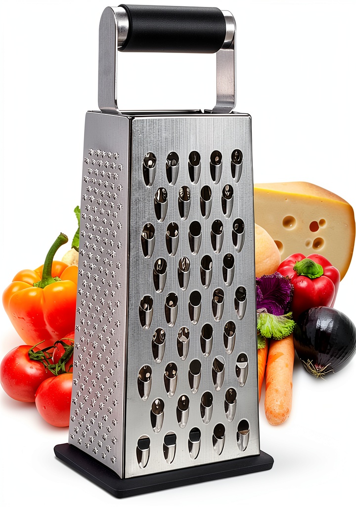 Kaishun stainless steel grater with four blades on a kitchen counter