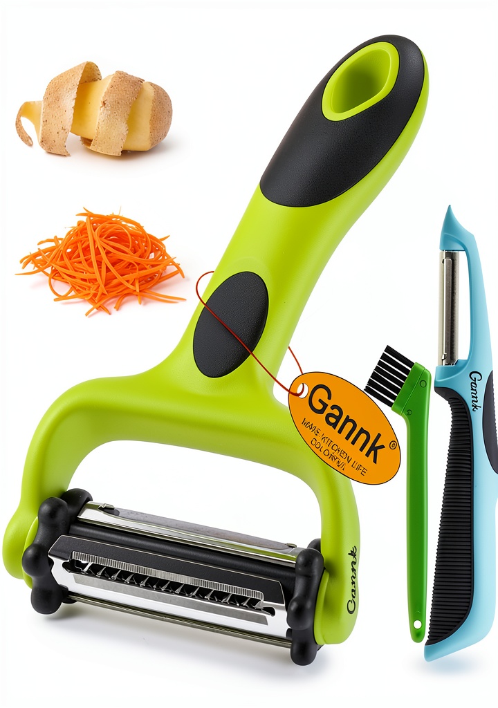Gannk peeler being used on a cutting board