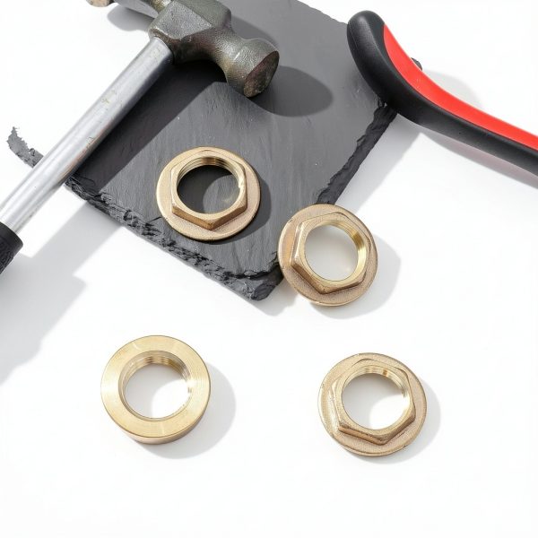 4 Pack 1/2 Inch NPT Female Locks Nut Pipe Fitting Lock Nut with Flange Brass Lock Nuts Gasket Hex Brass Female Locknut for Water Gas Oil-3