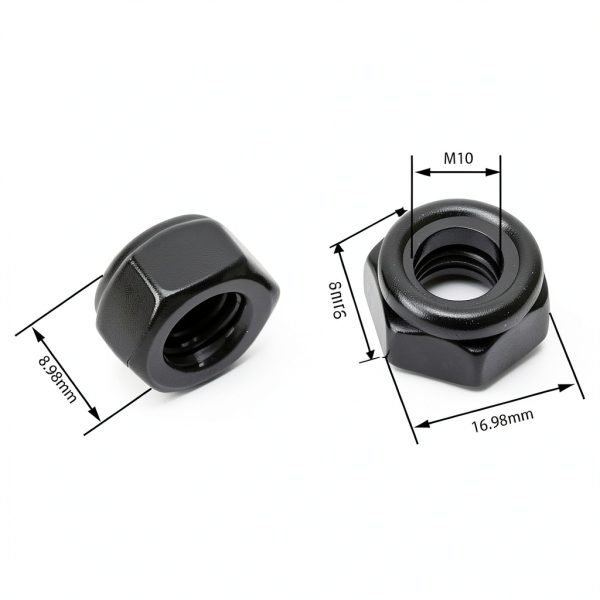 M10 Hex Lock Nuts with Nylon Insert QXSKSLH Carbon Steel Black 10pcs-1